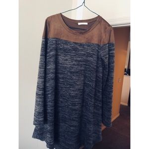 Grey Knit Dress with Brown Suede Top